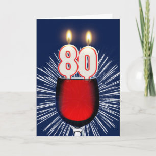 Carte 80e anniversaire avec vin et bougies