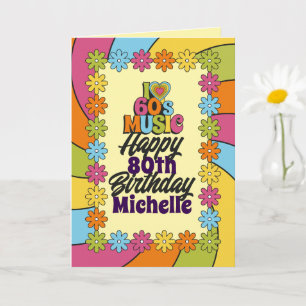 Carte 80e Anniversaire Coloré Rétro J'Aime la Musique de