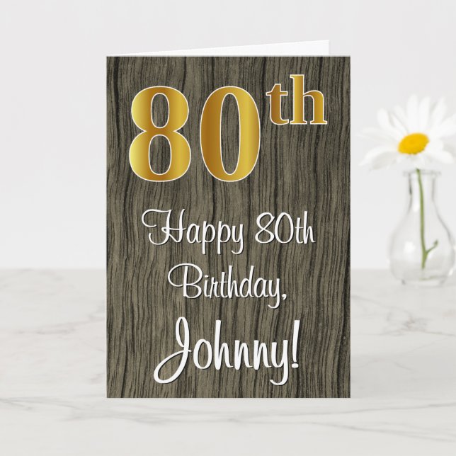 Carte 80e anniversaire : Elégant look d'or Faux #, Faux  (Petite plante)