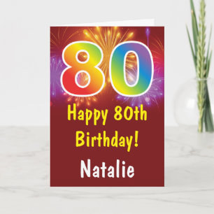 Carte 80e Anniversaire Feu d'artifice Coloré Arc-en-ciel