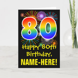 Carte 80e anniversaire : Fun Motif Fireworks + Rainbow 8