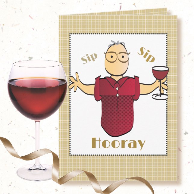 Carte 80e anniversaire Homme Cartoon Rouge Vin Toast drô (Créateur téléchargé)