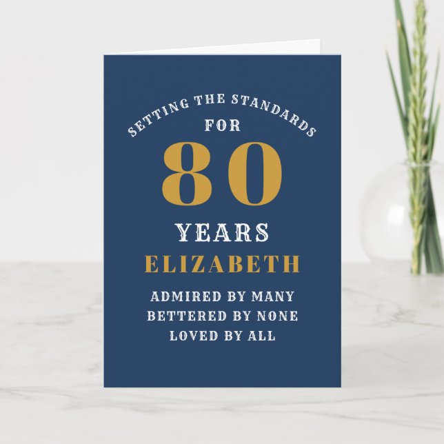 Carte 80e anniversaire Normes Blue Gold Ajouter votre no (Devant)