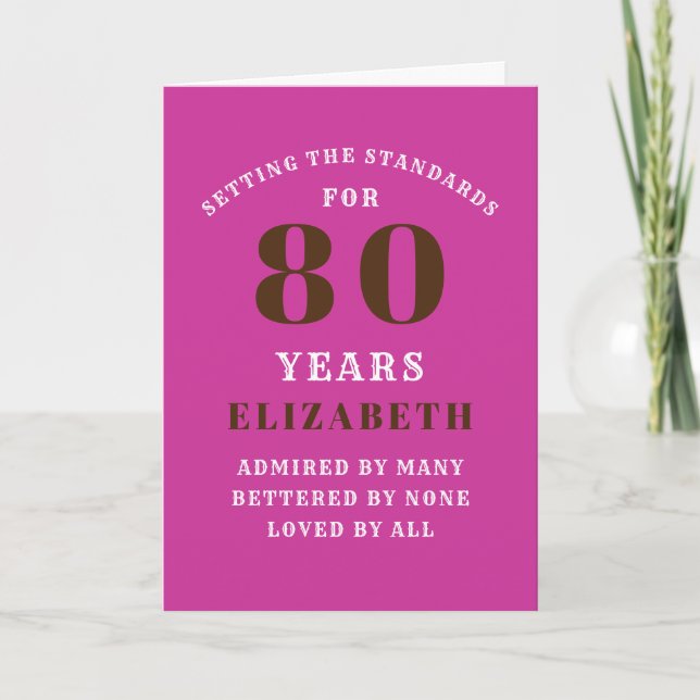 Carte 80e Anniversaire Normes Vibrant Rose Ajouter votre (Devant)