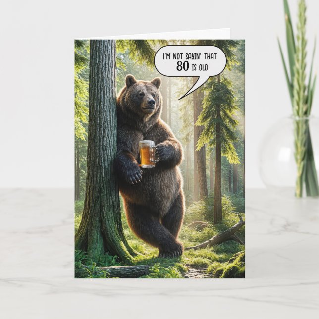 Carte 80e anniversaire Ours avec Mug de bière (Devant)
