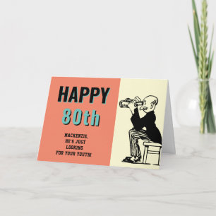 Carte 80e anniversaire personnalisé Retro Drôle Cartoon