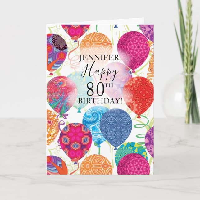 Carte 80e anniversaire Pink Orange Turquoise Ballons (Devant)