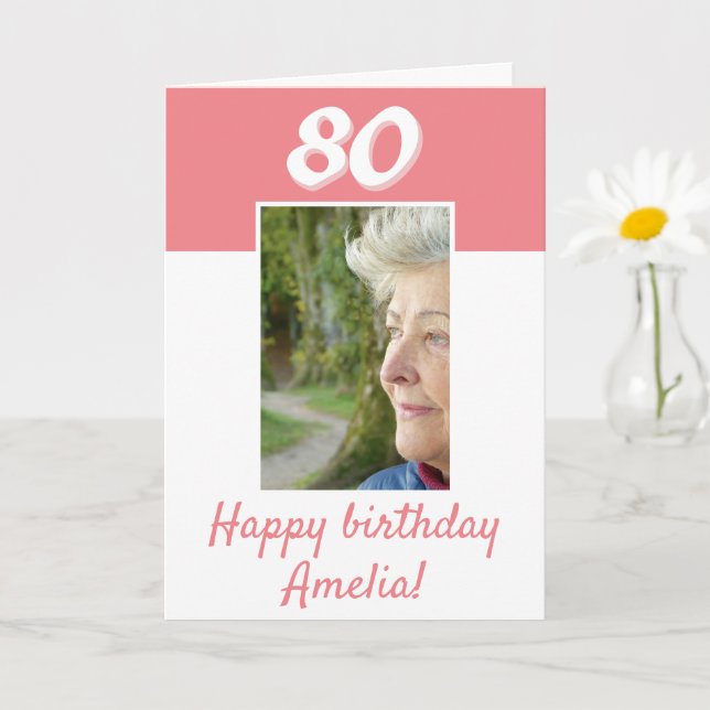 Carte 80e anniversaire Pink photo Joyeux anniversaire (Petite plante)