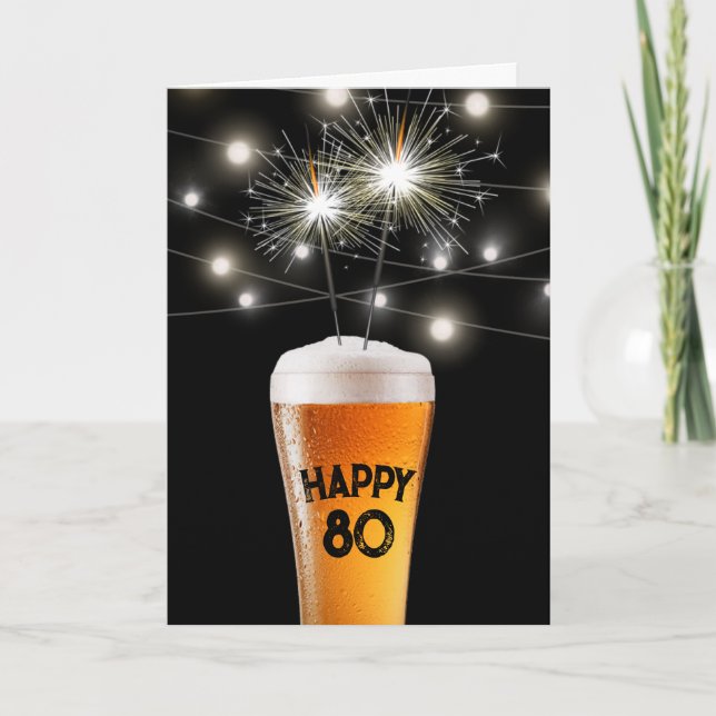 Carte 80e anniversaire Sparkler en verre de bière (Devant)
