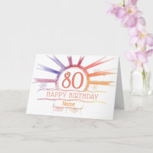 Carte 80e anniversaire - tirage de soleil multicolore à 