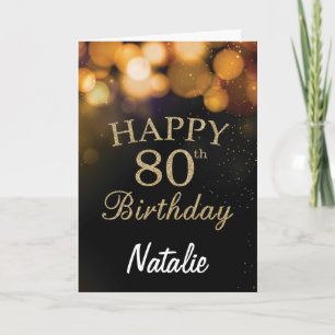 Carte 80e Birthday Black and Gold Glitter Card
