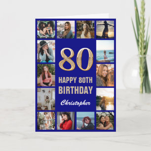 Carte 80e Joyeux Anniversaire Marine Bleu & Gold Photo C