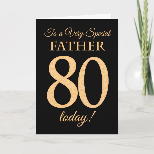Carte 80ème effet or sur le noir, pour Père Anniversaire (Devant)