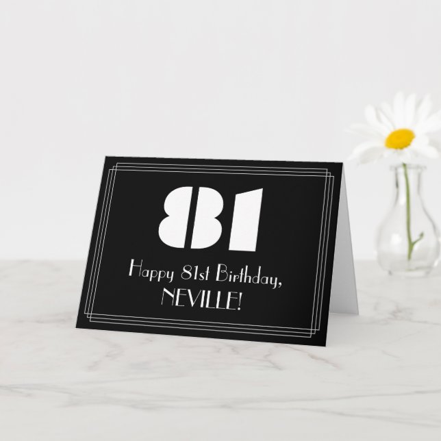 Carte 81e anniversaire : Art Déco Inspiré Look "81" & No (Petite plante)