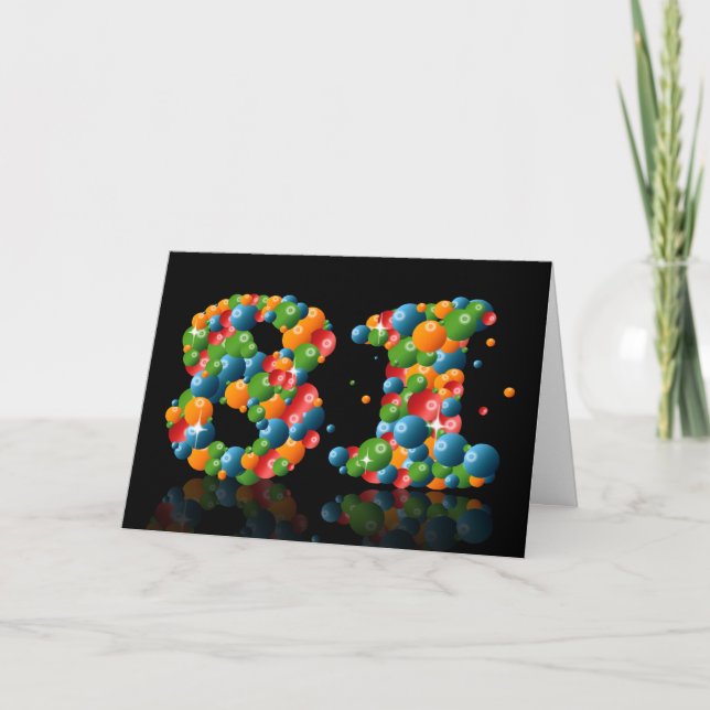 Carte 81e anniversaire avec des nombres formés de balles (Devant)
