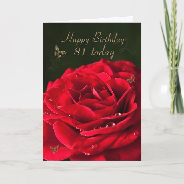 Carte 81e anniversaire avec une rose rouge classiq (Devant)