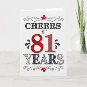 Carte 81e anniversaire Cheers en Motif noir blanc rouge