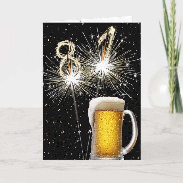 Carte 81e Anniversaire Étincelants Avec Mug Bière (Devant)