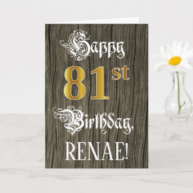 Carte 81e anniversaire : Faux Gold Look + Faux Wood Moti (Petite plante)