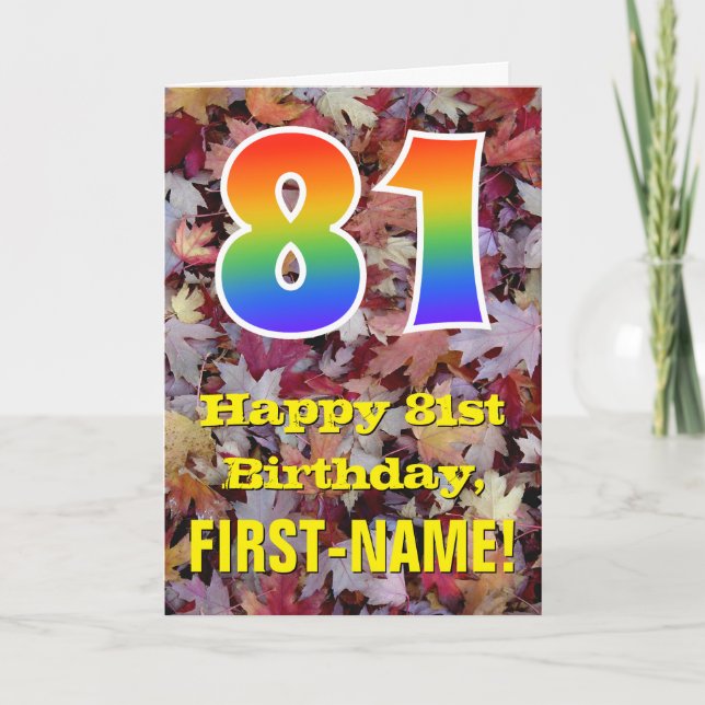 Carte 81e anniversaire; feuilles d'automne rustiques; ar (Devant)