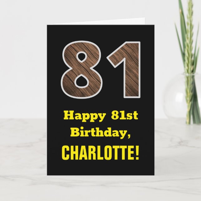 Carte 81e anniversaire : Nom, Faux Motif du grain de boi (Devant)