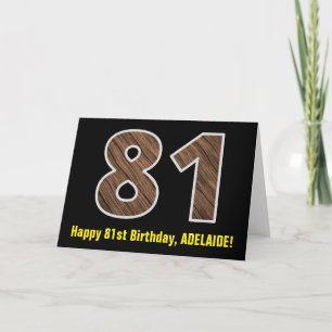 Carte 81e anniversaire : Nom + Faux Wood Grain Motif "81