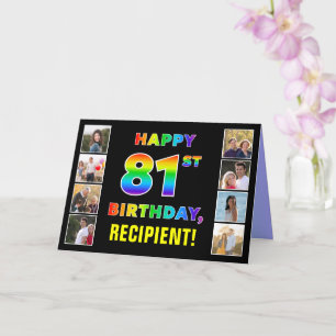 Carte 81e anniversaire : Rainbow Text, Custom Photos & N