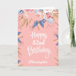 Carte 82e anniversaire Aquarelle Botanique Rose Floral