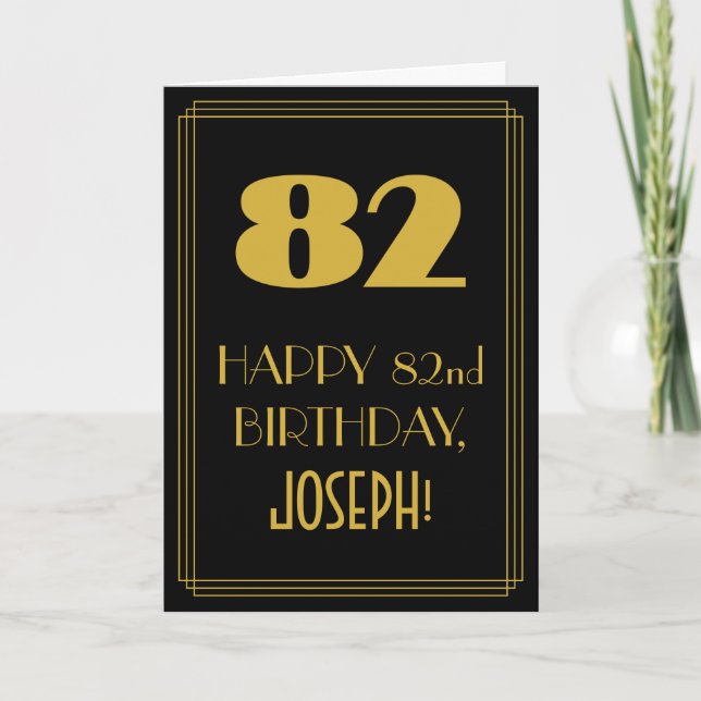 Carte 82e anniversaire ~ Art Déco Inspiré Look "82" & No (Devant)