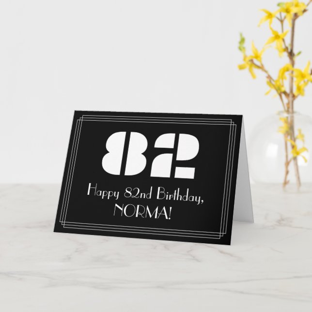 Carte 82e anniversaire : Art Déco Inspiré Look "82" & No (Fleur jaune)