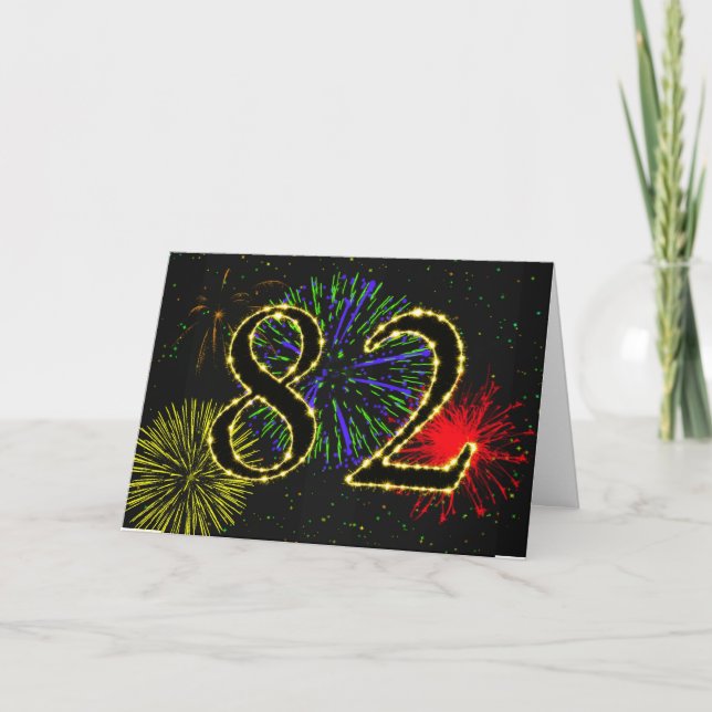 Carte 82e anniversaire avec feux d'artifice (Devant)
