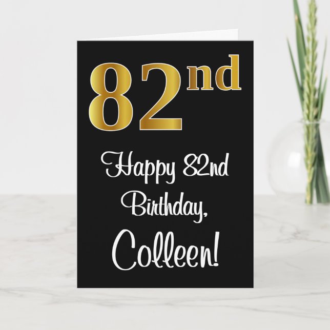 Carte 82e anniversaire ~ Elégant Luxueux Faux Gold Look  (Devant)