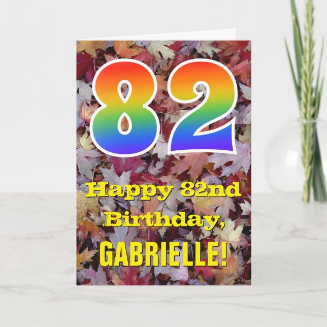 Carte 82e anniversaire; feuilles d'automne rustiques; ar (Devant)