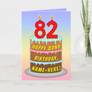 Carte 82e anniversaire — Fun Cake & Candles, avec nom pe