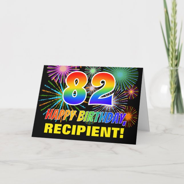 Carte 82e anniversaire : Gras, Amusants, Feu d'artifice, (Devant)