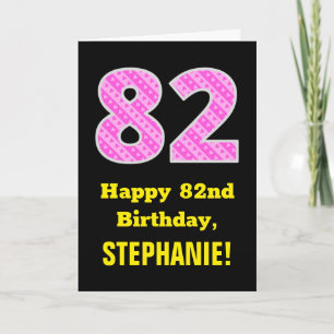 Carte 82e anniversaire : Pink Stripes and Hearts "82" + 
