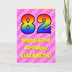 Carte 82e anniversaire : Pink Stripes & Hearts, Arc en c