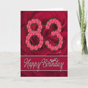 Carte 83e anniversaire avec roses et feuilles