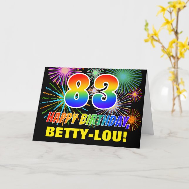 Carte 83e anniversaire : Gras, Amusants, Feu d'artifice, (Fleur jaune)