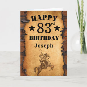 Carte 83e anniversaire Rustic Country Western Cowboy Hor