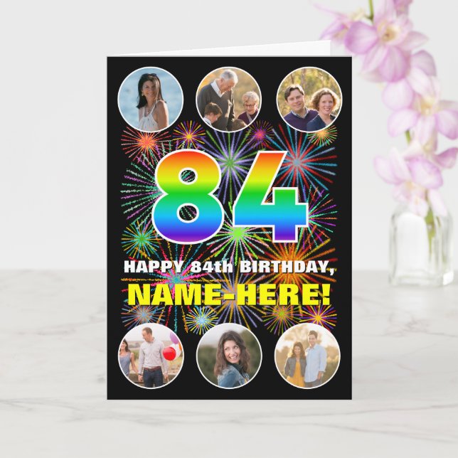 Carte 84e anniversaire : Arc en ciel amusant #, Nom pers (Orchidée)