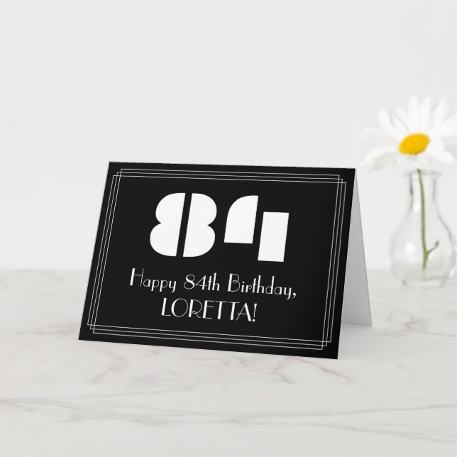 Carte 84e anniversaire : Art Déco Inspiré Look "84" & No (Petite plante)