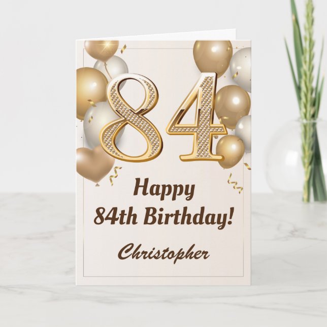 Carte 84e anniversaire Ballons d'or et Confetti Annivers (Devant)