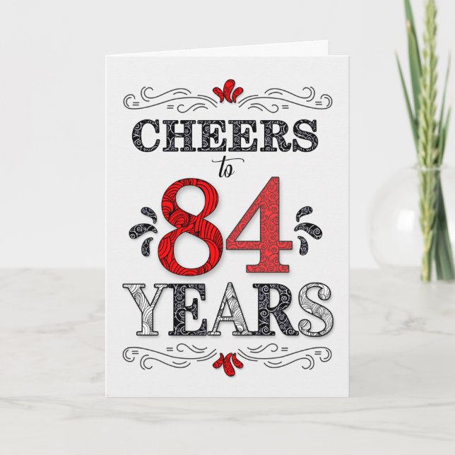 Carte 84e anniversaire Cheers en Motif noir blanc rouge (Devant)