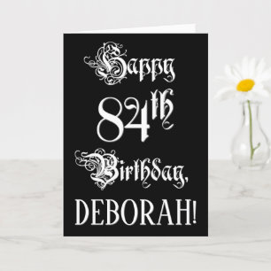 Carte 84e anniversaire : fantaisie, élégant script + Nom