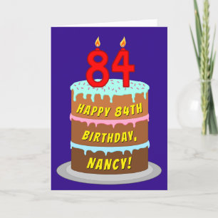 Carte 84e anniversaire : Fun Cake and Candles + Nom pers