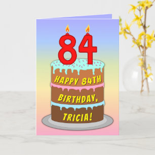 Carte 84e anniversaire — Fun Cake & Candles, avec nom pe