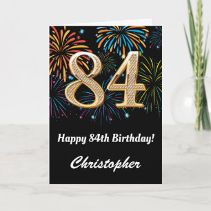 Carte 84e anniversaire Rainbow Fireworks noir et or