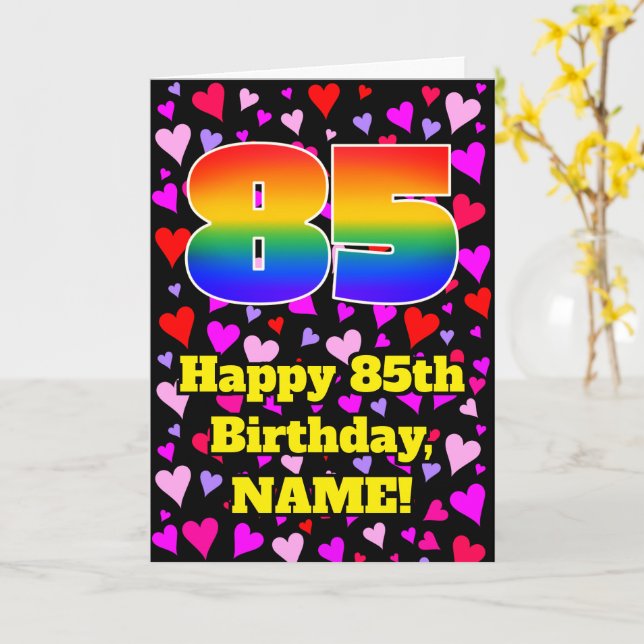 Carte 85e anniversaire : Amour Hearts Motif, Arc-en-ciel (Fleur jaune)