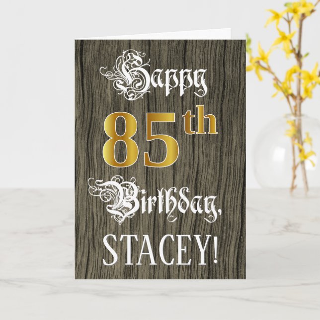 Carte 85e anniversaire : Faux Gold Look + Faux Wood Moti (Fleur jaune)